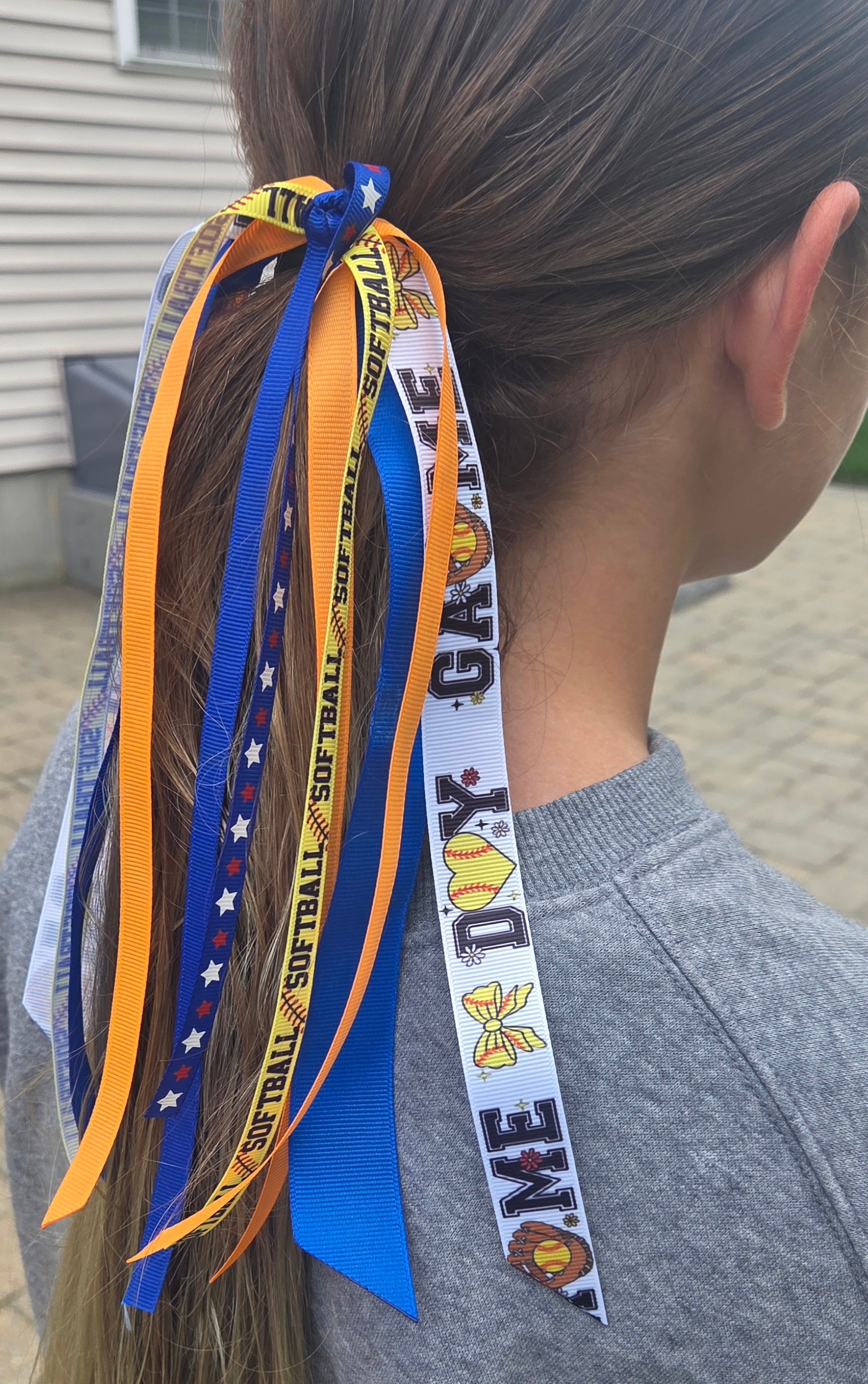 Customized Softball Themed Ribbon Hair Ties